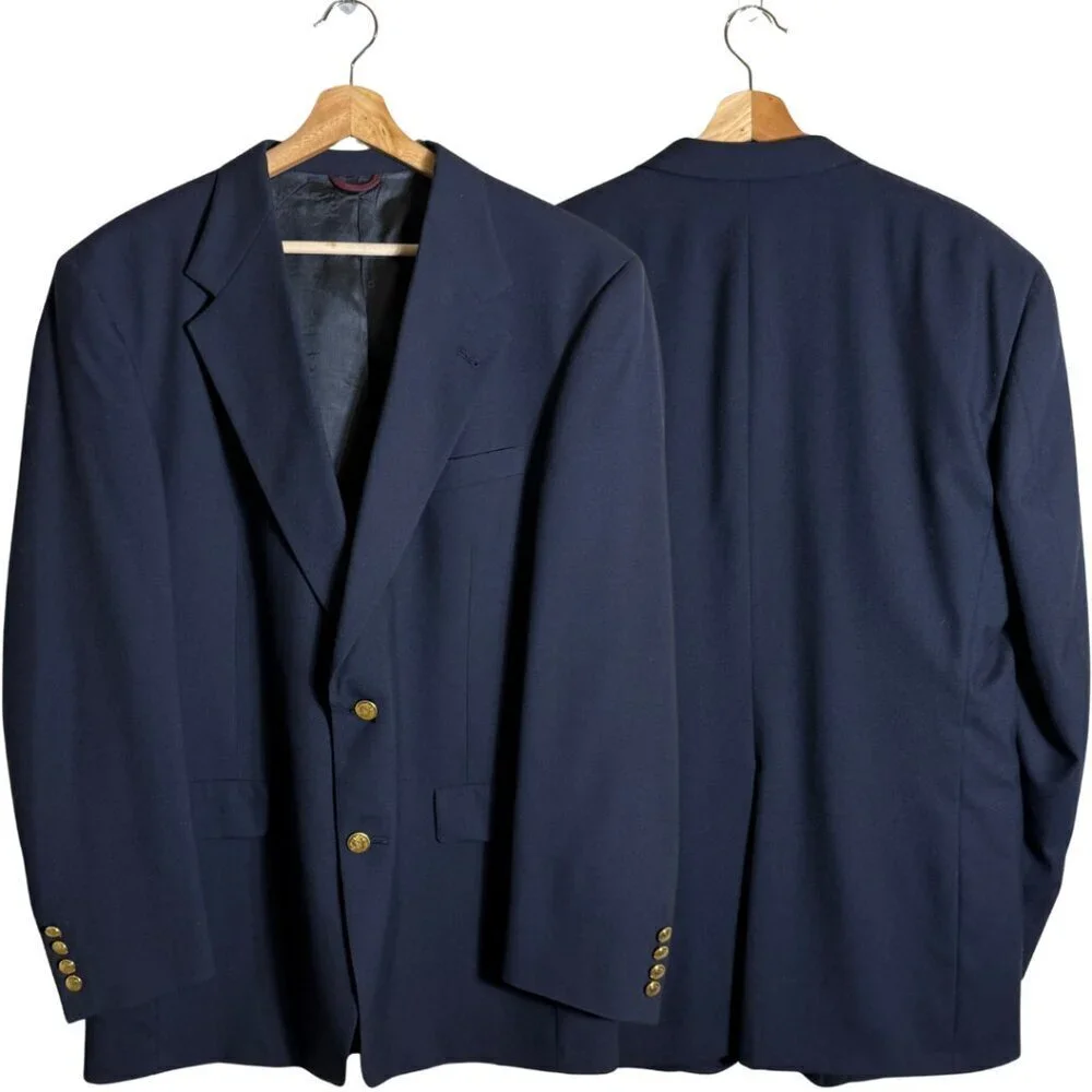 Hart Schaffner Marx Wool Sport Coat Dinner Jacket Blazer Men's 42L Navy Blue